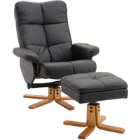 HOMCOM Relaxsessel Fernsehsessel 360° mit Hocker Liegefunktion Holzgestell Schwarz 80 x 86 x 99cm