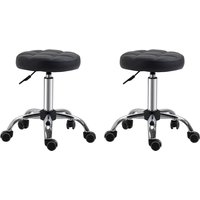 HOMCOM 2er-Set Rollhocker Rädern Arbeitshocker höhenverstellbar Kunstleder Schwarz Ø35,5 x 48-63H cm