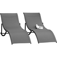 Outsunny 2er Set Sonnenliege Gartenliegen Stoffliege ergonomisch Aluminium Dunkelgrau 165 x 61 x 63 cm