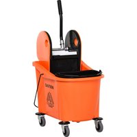 HOMCOM Reinigungswagen Fahreimer Wischwagen mit Auswringvorrichtung 36 Liter, Schwarz Orange
