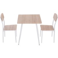 HOMCOM 3-teilige Essgruppe, Esstisch Set Holzmaserung MDF, Metall, Nautr+ mit 1 Tisch + 2 Stühlen, - weiss