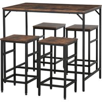 HOMCOM Bartisch-Set Stehtisch mit 4 Barhockern 5-teiliges Tischset Stahl Braun