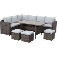 MeXo Lounge Set Polyrattan Gartenmöbel 7-teile für 6-9 Personen Garten & Balkon (grau & hellgrau)
