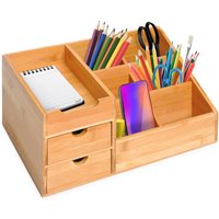 HOMCOM Schreibtischorganizer Aufbewahrungsbox Büro Box 2 Schubladen Natur L33 x B20,5 x H15,5 cm