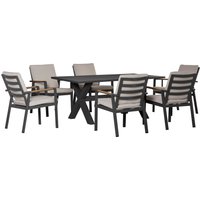 Outsunny Sitzgruppe 7tlg. Balkonset mit Kissen 1 Tisch+6 Stühle Aluminium Kunststoffholz Schwarz