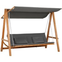 Outsunny Hollywoodschaukel mit Bettfunktion 3-Sitzer mit Dach Kiefernholz Grau+Teak 225,5x113x180cm
