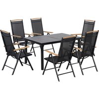 Outsunny Sitzgruppe klappbar 7tlg. Balkonset 1 Tisch+6 Stühle Sitzgarnitur Aluminium Mesh Schwarz