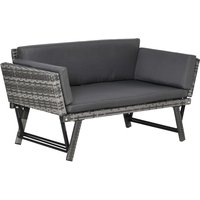 Outsunny Polyrattan Gartensofa 2 Sitzer Gartenbank Gartenliege klappbar Armlehnen Stahl Grau 129x63x67cm