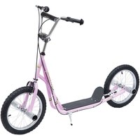 HOMCOM Kinderroller mit Luftreifen Scooter Tretroller Kickboard 16 Zoll Rosa