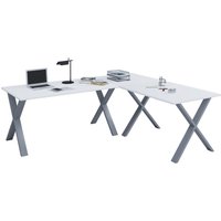VCM Eck-Schreibtisch "Lona" 190x190x80 X-Füße Weiß/Silber