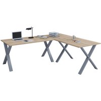 VCM Eck-Schreibtisch "Lona" 190x160x80 X-Füße Sonoma-Eiche/Silber