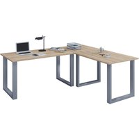 VCM Eck-Schreibtisch "Lona" 220x160x80 U-Füße Sonoma-Eiche/Silber