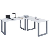 VCM Eck-Schreibtisch "Lona" 160x160x80 U-Füße Weiß/Silber