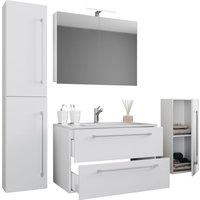 VCM 5-tlg. Waschplatz "Badinos 2 Schubfächer" 80 cm | Mit Spiegelschrank und Midi- / Hochschrank Weiß