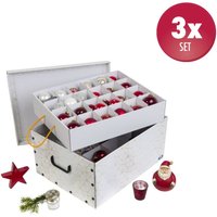Kreher Set: 3 x Karton für Christbaumkugeln_Dekor: Retro Weiß / Gold