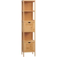 kleankin Badezimmerschrank, Beistellschrank aus Bambus, Hochschrank, Kippschutz