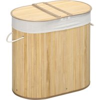 HOMCOM Wäschekorb 100L Wäschebox mit Deckel, Griff, 2 Abschnitten Bambus Natur