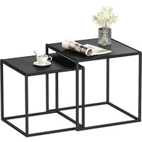 HOMCOM 2er-Set Couchtisch Beistelltisch für Wohnzimmer aus Stahlgestell Schwarz