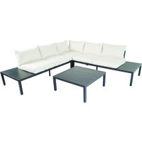 Never Indoor Aluminium Eckloungeset 14 tlg. mit Tischablage & Polsterkissen schwarz / creme