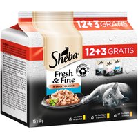 Sheba Portionsbeutel-Multipack "Fresh & Fine" in Sauce 12 x 50g + 3 x 50g