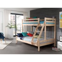 VIPACK Familienbett Martin 90 x 200 und 140 x 200 cm, mit Leiter in Kiefer massiv natur