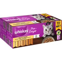 Whiskas PURE DELIGHT Portionsbeutel Multipack Mega Pack Geflügel Ragout in Gelee 40 x 85g