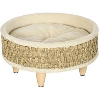 PawHut Hundebett, Erhöhtes Hundeliege mit Kissen, Katzenbett, Haustierbett, Rund