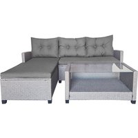 Happy Home 8tlg. Ecklounge-Set Rattan mit Sitzkissen - Grau