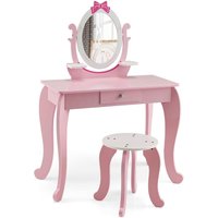 Costway Schminktisch-Set für Kinder, 2-in-1 Kinder Schreibtisch aus Holz mit Hocker