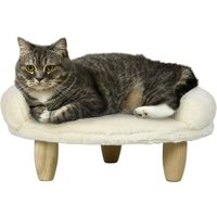 PawHut Katzenbett Hundesofa, Hundebett, Haustiersofa mit Erhöhtem Design, Creme