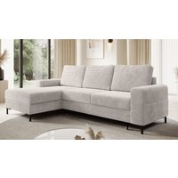 Möbel Punkt Ecksofa SAIGON Cord Lichtgrau mit Bettfunktion und Bettkasten Bett Sofa Schlafsofa Ottomane links