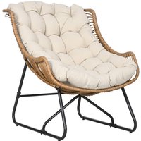 Outsunny Rattansessel, Gartensessel mit dickem Sitzkissen Rattanstuhl bis 120 kg