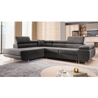 Möbel Punkt Ecksofa Monaco Samt Grau mit Bettkasten Kopfteilverstellung Ottomane links, verstellbar