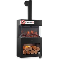 KAMINIO KAMINIO Elektrokamin HENRI mit Ofenrohr - Elektrischer Kaminofen - Schwarz
