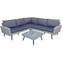 Prestige Home Living Outdoor 13tlg. Ecklounge-Set ALBANY aus Aluminium & Holz inkl. Polsterauflage, grau