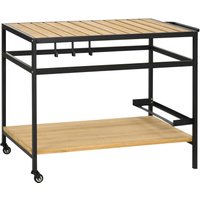 Outsunny Servierwagen, Barbecue Trolley mit 2 Regalen Haken für Garten, Balkon