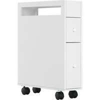 HOMCOM Badezimmerschrank mit Rollen, Nischenschrank mit Schubladen, Fach Weiß
