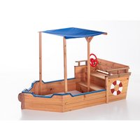 POWERTEC GARDEN Sandkasten Schiffsoptik aus 100% massivem Tannenholz, ca.160cm x 78 cm x 100 cm