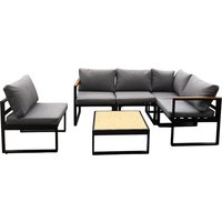 Hardin 1fachgut 17.tlg Ecklounge "Santorini" aus Aluminium mit Tisch & Sessel, Armlehne - Schwarz/Dunkelgrau