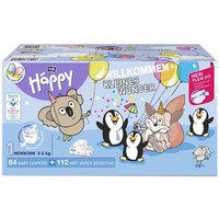Bella bella baby Happy Windeln Größe 1 Newborn 2-5kg & 112 Feuchttücher Sensitive mit Klickverschluss