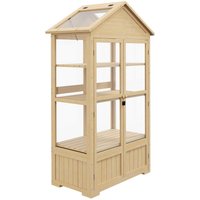 Outsunny Outsunny Frühbeet aus Holz Abschließbar Gewächshaus Treibhaus mit 4 Ebenen Natur
