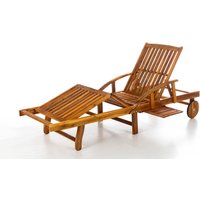 CHILLROI Verstellbare Sonnenliege mit Beistelltisch aus Akazienholz, ca. 195,5 x 69 x 30/85 cm