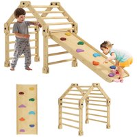AIYAPLAY AIYAPLAY 3 in 1 Klettergerüst Set mit Rutsche, Kletterdreieck aus Holz Indoor