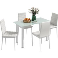 HOMCOM HOMCOM 5-tlg. Essgruppe, Esstisch mit 4 Stühlen, Küchentisch mit Hartglasplatte