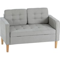 HOMCOM HOMCOM 2 Sitzer Sofa, Gepolstert Couch mit Stauraum, Holzbeine, Hellgrau