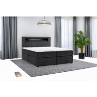 Möbel Punkt Boxspringbett KUBA mit Bettkasten Visco Topper LED 180 x 200 cm Webstoff Inari SCHWARZ Bettkasten