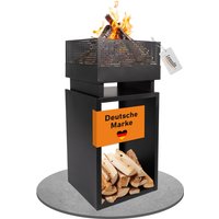 Lemodo Feuerkorb mit Holzlager, Feuerschale Stahl, Feuerstelle 85,5cm hoch