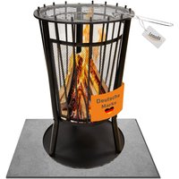 Lemodo Feuerkorb mit Grillgitter und Funkenschutz, Robuste Feuerschale 65cm hoch