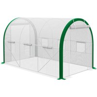 Outsunny Foliengewächshaus 3,58 x 2,1 x 2,1 m Tunnel Gewächshaus mit Rolltür Weiß