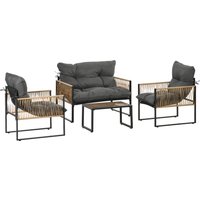 Outsunny 4 tlg. Rattan Gartenmöbel-Set, Sitzgruppe mit Kissen für Garten, Terrasse